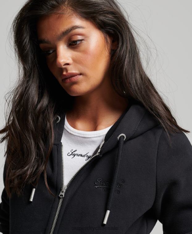mujer Superdry negro sudadera con cremallera y logo bordado 2R68Z3425
