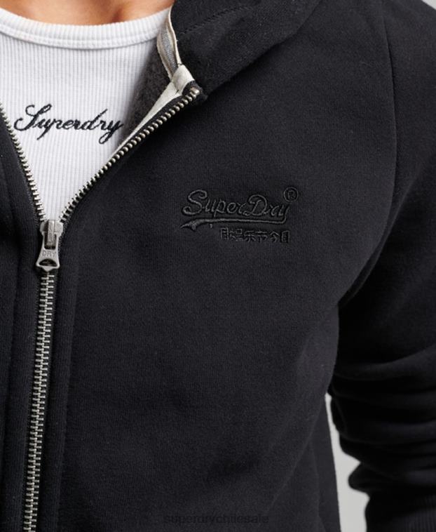 mujer Superdry negro sudadera con cremallera y logo bordado 2R68Z3425