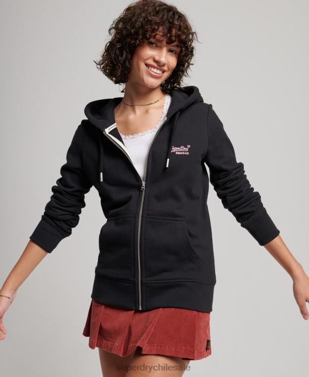 mujer Superdry negro sudadera con cremallera y logo bordado 2R68Z3464