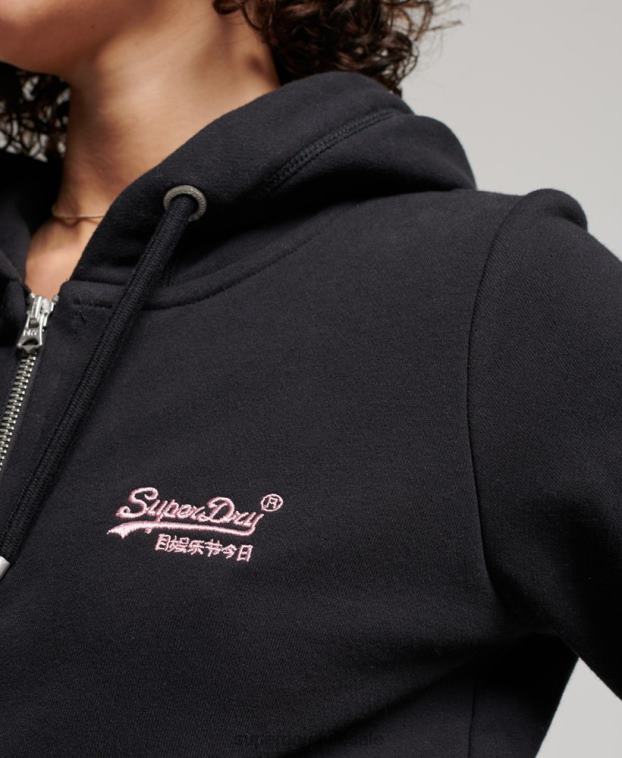 mujer Superdry negro sudadera con cremallera y logo bordado 2R68Z3464