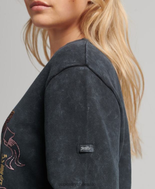 mujer Superdry negro sudadera con cuello redondo de metal de la marca 2R68Z5850