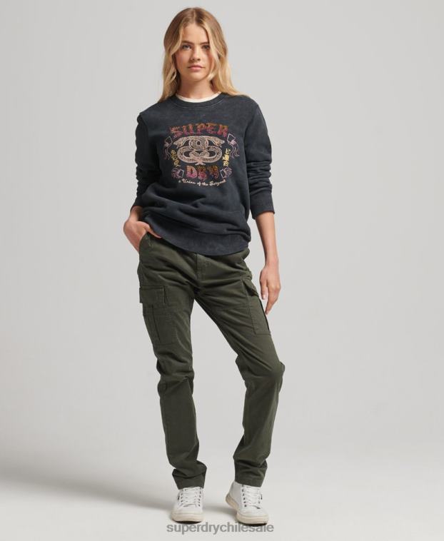 mujer Superdry negro sudadera con cuello redondo de metal de la marca 2R68Z5850