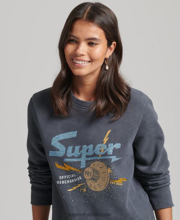 mujer Superdry negro sudadera con cuello redondo de metal de la marca 2R68Z6037