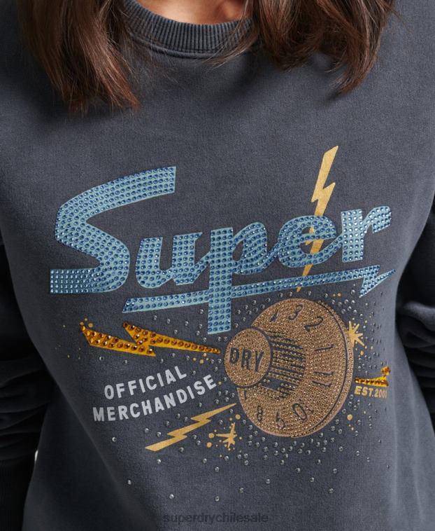 mujer Superdry negro sudadera con cuello redondo de metal de la marca 2R68Z6037