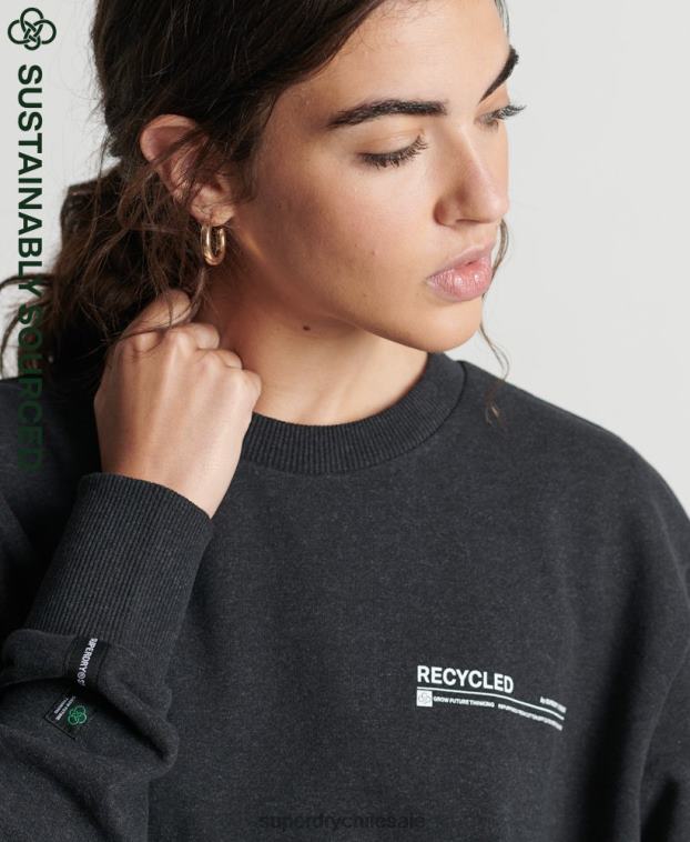 mujer Superdry negro sudadera con cuello redondo y micro top reciclado 2R68Z5970