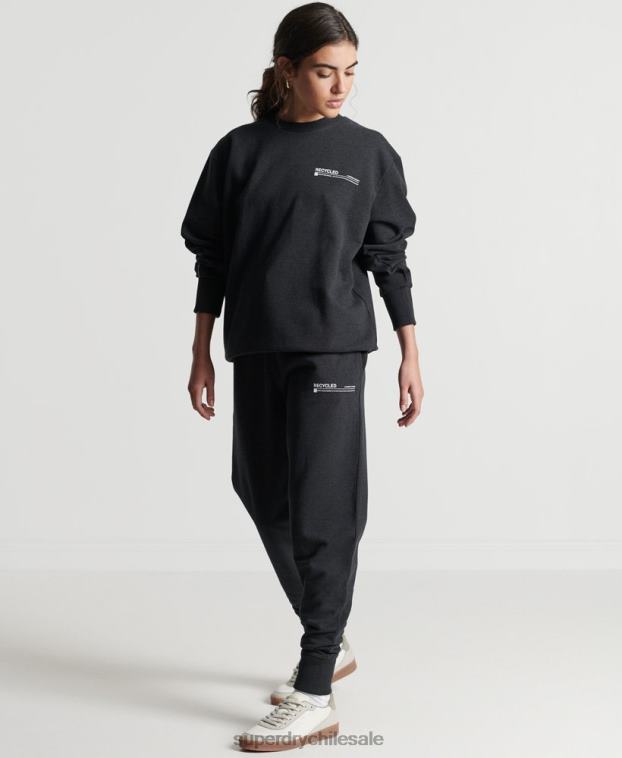 mujer Superdry negro sudadera con cuello redondo y micro top reciclado 2R68Z5970