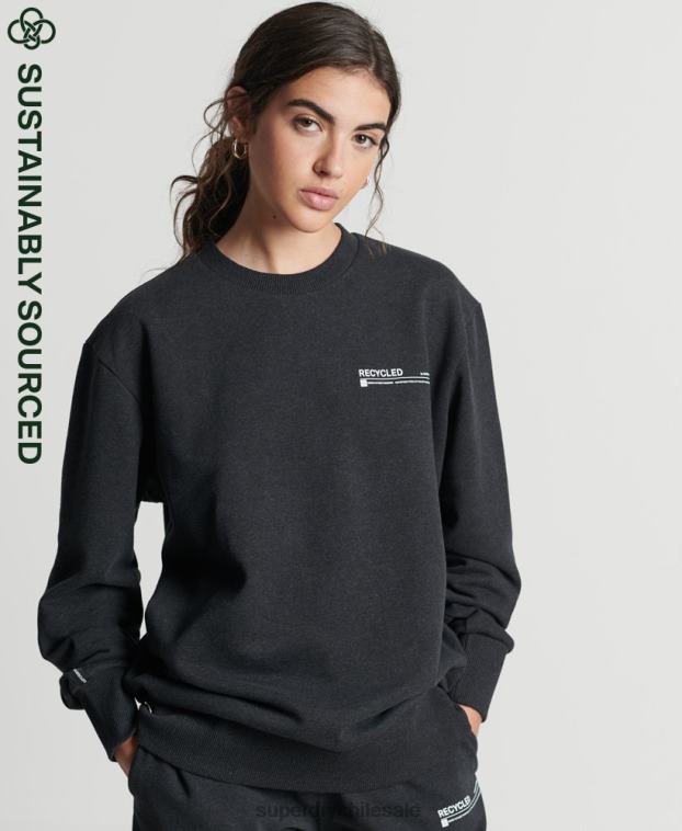 mujer Superdry negro sudadera con cuello redondo y micro top reciclado 2R68Z5970
