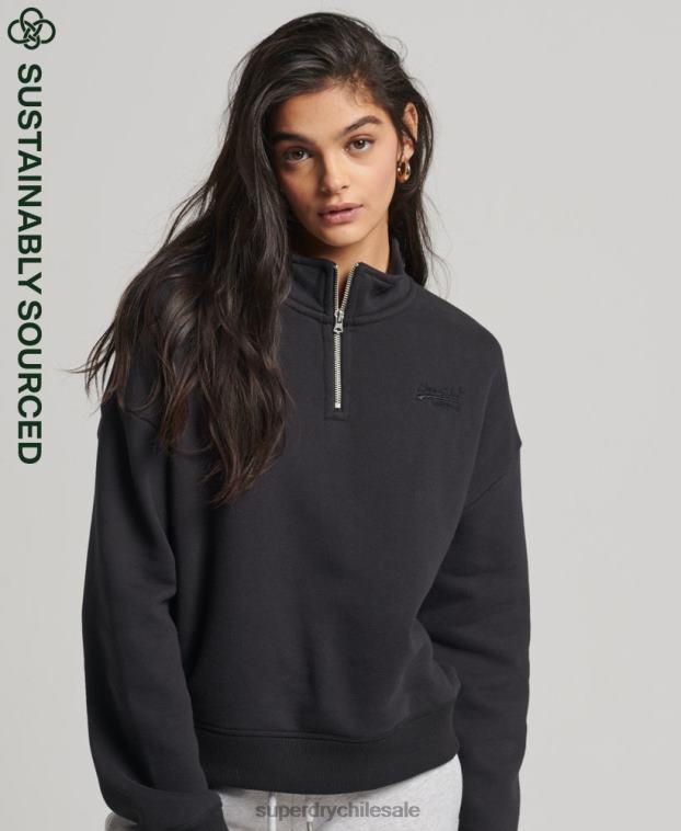 mujer Superdry negro sudadera con cuello tunecino y logo vintage de algodón orgánico 2R68Z5794