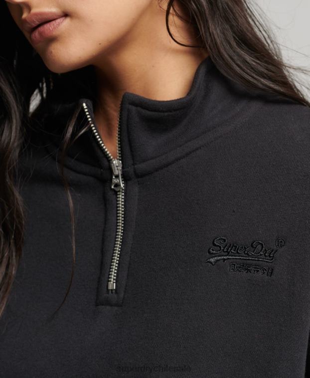 mujer Superdry negro sudadera con cuello tunecino y logo vintage de algodón orgánico 2R68Z5794