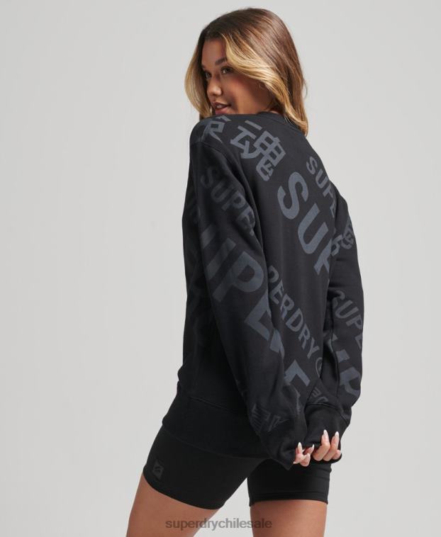 mujer Superdry negro sudadera con estampado de logo central en toda la prenda 2R68Z5896