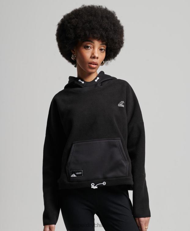 mujer Superdry negro sudadera corta con capucha de polar de montaña 2R68Z5932