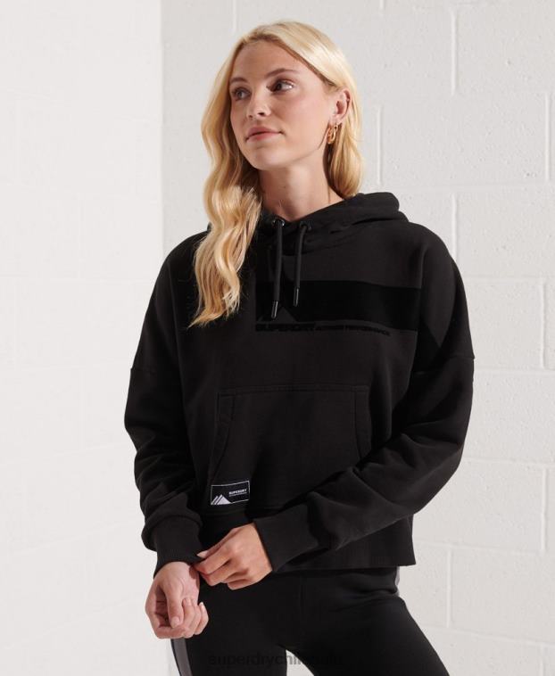 mujer Superdry negro sudadera corta con capucha mountain sport negra 2R68Z6096