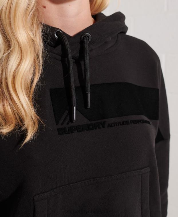 mujer Superdry negro sudadera corta con capucha mountain sport negra 2R68Z6096