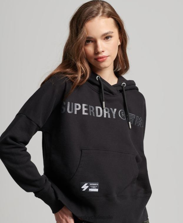 mujer Superdry negro sudadera corta con capucha y logo independiente 2R68Z5780