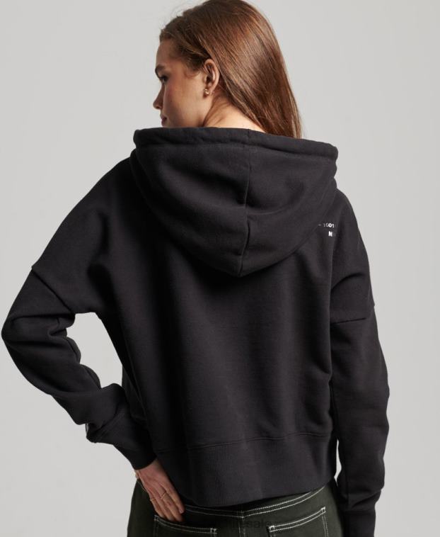 mujer Superdry negro sudadera corta con capucha y logo independiente 2R68Z5780