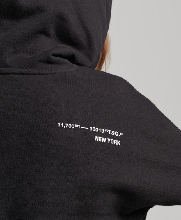 mujer Superdry negro sudadera corta con capucha y logo independiente 2R68Z5780