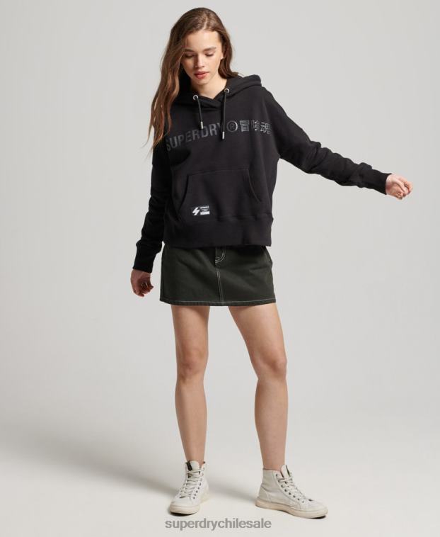 mujer Superdry negro sudadera corta con capucha y logo independiente 2R68Z5780