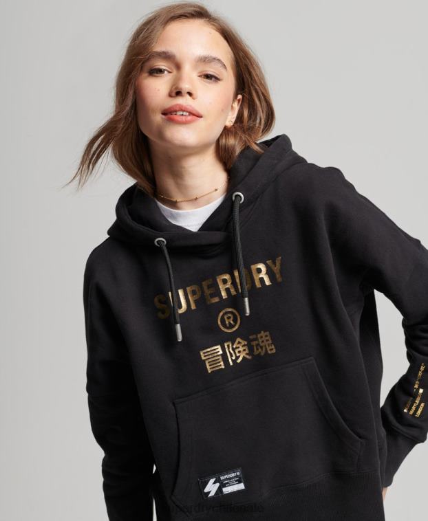 mujer Superdry negro sudadera corta con capucha y logo independiente 2R68Z5871