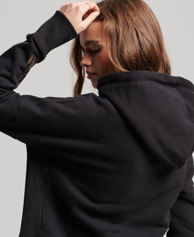 mujer Superdry negro sudadera corta con capucha y logo independiente 2R68Z5871