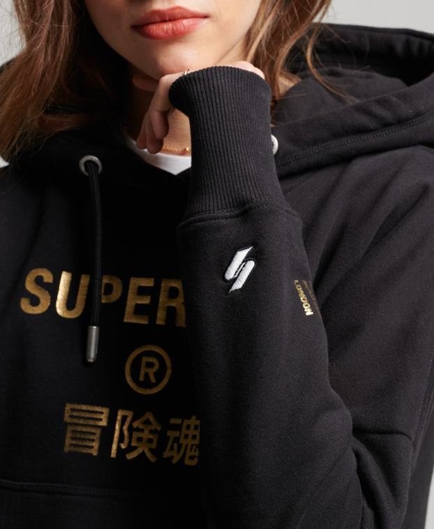 mujer Superdry negro sudadera corta con capucha y logo independiente 2R68Z5871