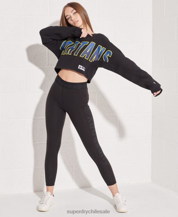 mujer Superdry negro sudadera corta con cuello de murciélago de la franquicia 2R68Z3448