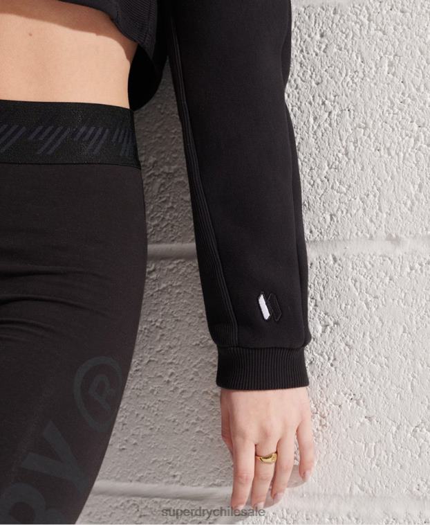 mujer Superdry negro sudadera corta con cuello de murciélago de la franquicia 2R68Z3448