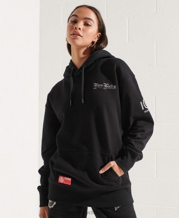 mujer Superdry negro sudadera corta con gráfico universitario 2R68Z6173