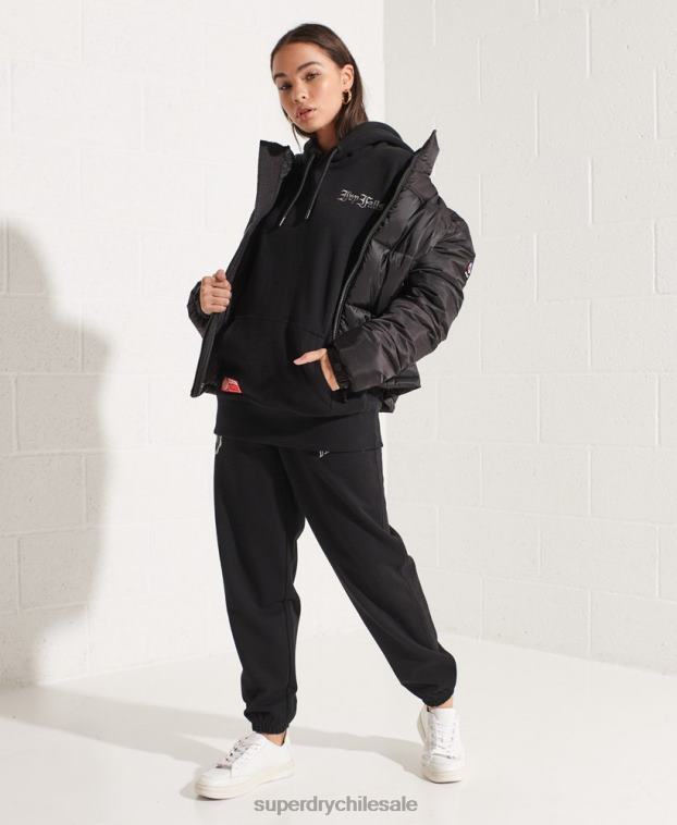 mujer Superdry negro sudadera corta con gráfico universitario 2R68Z6173