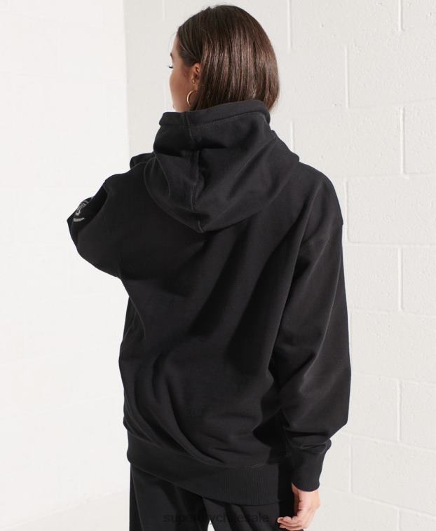 mujer Superdry negro sudadera corta con gráfico universitario 2R68Z6173