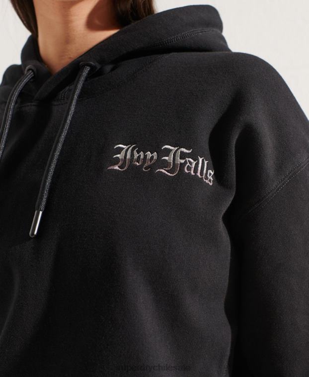 mujer Superdry negro sudadera corta con gráfico universitario 2R68Z6173