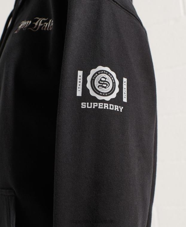 mujer Superdry negro sudadera corta con gráfico universitario 2R68Z6173