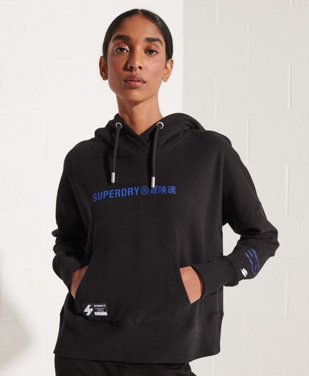 mujer Superdry negro sudadera corta con logo cooperado 2R68Z3470
