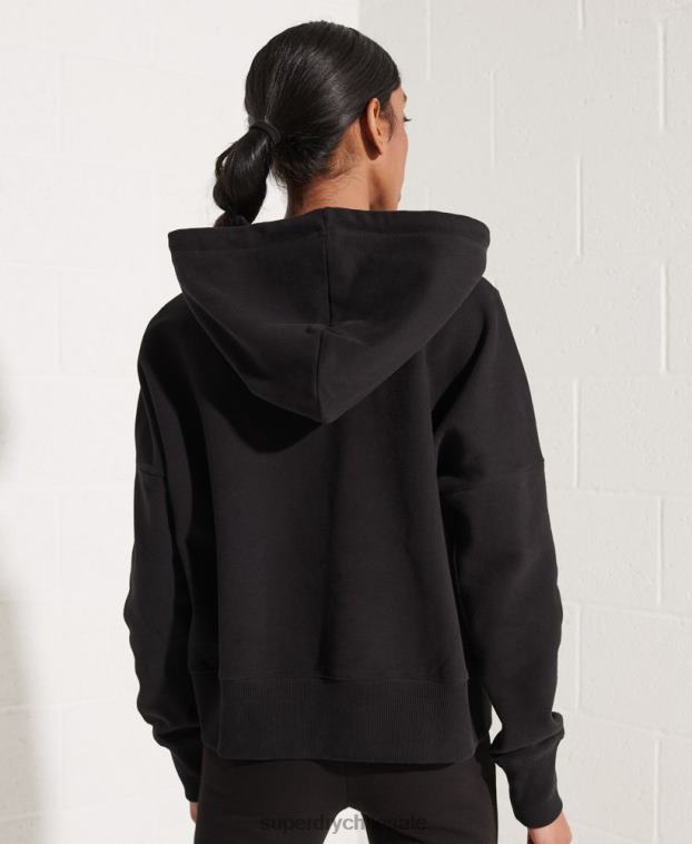 mujer Superdry negro sudadera corta con logo cooperado 2R68Z3470