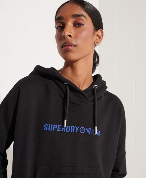mujer Superdry negro sudadera corta con logo cooperado 2R68Z3470
