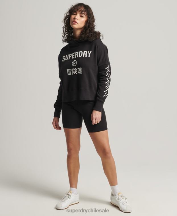 mujer Superdry negro sudadera corta deportiva con capucha 2R68Z3493