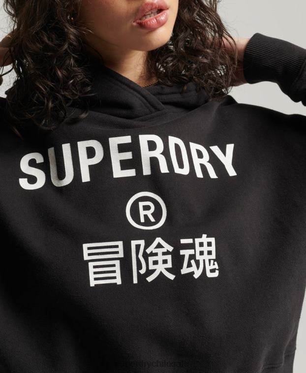 mujer Superdry negro sudadera corta deportiva con capucha 2R68Z3493
