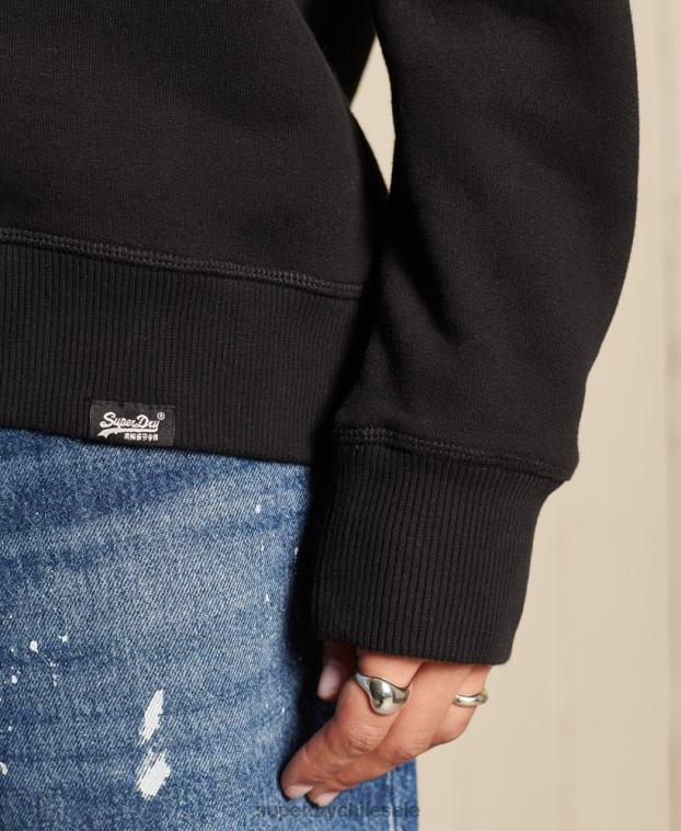 mujer Superdry negro sudadera de algodón orgánico con logo vintage 2R68Z5814