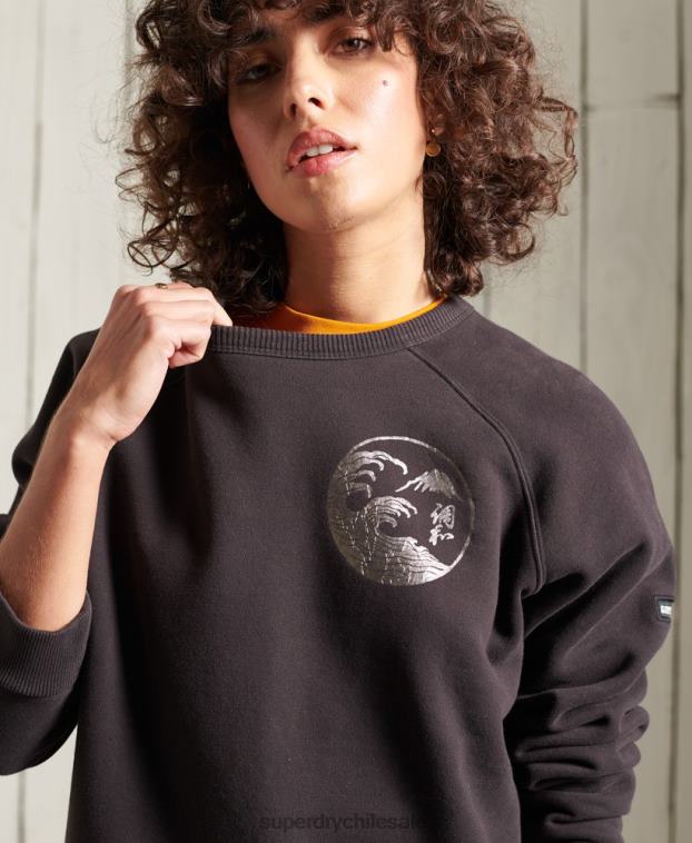 mujer Superdry negro sudadera de banda bohemia 2R68Z6118