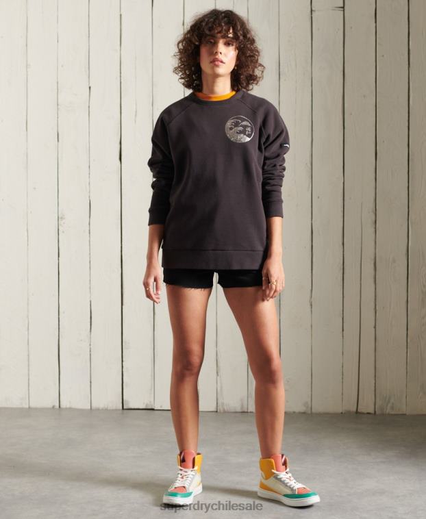mujer Superdry negro sudadera de banda bohemia 2R68Z6118