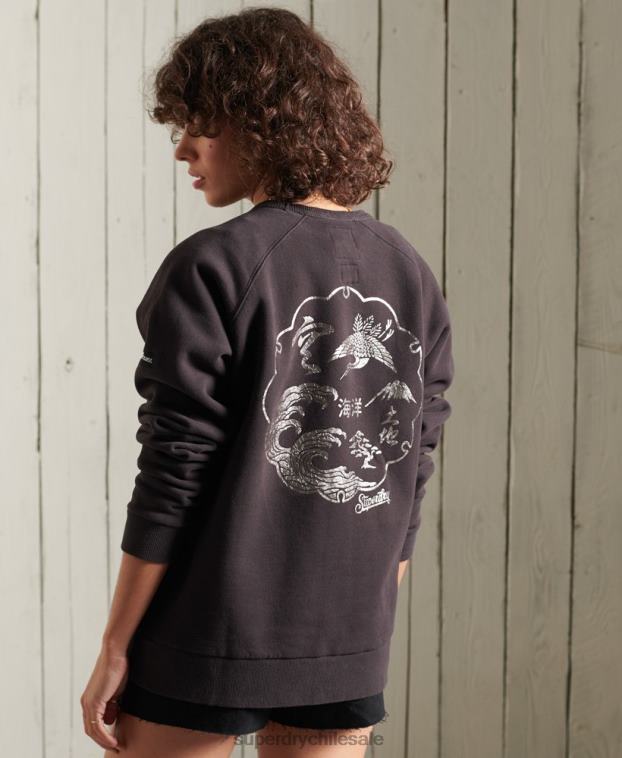 mujer Superdry negro sudadera de banda bohemia 2R68Z6118