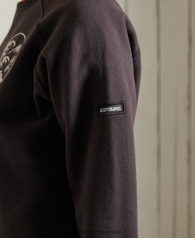 mujer Superdry negro sudadera de banda bohemia 2R68Z6118