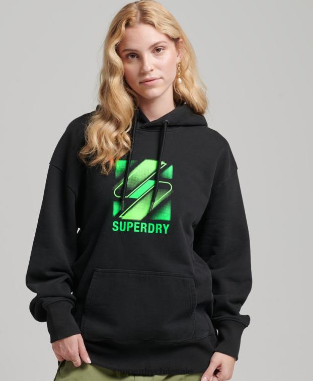 mujer Superdry negro sudadera extragrande con capucha y logo de medio tono 2R68Z5923