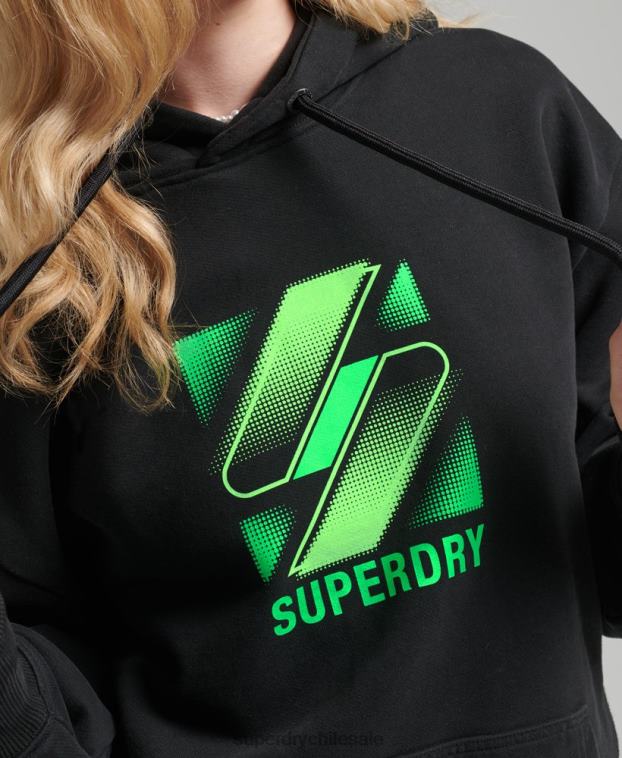 mujer Superdry negro sudadera extragrande con capucha y logo de medio tono 2R68Z5923