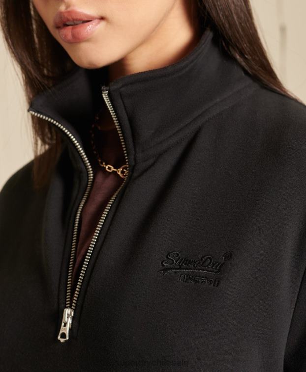 mujer Superdry negro sudadera holgada con logo bordado y cremallera henley 2R68Z6055