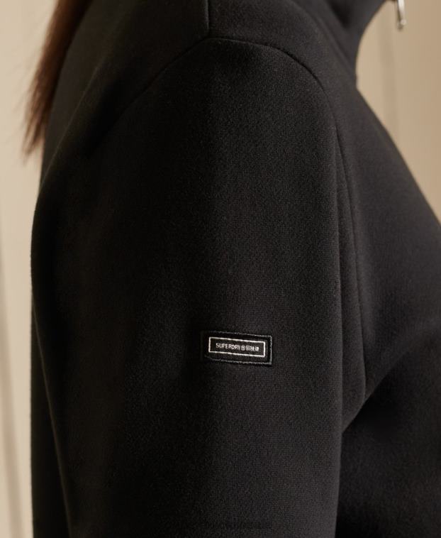 mujer Superdry negro sudadera holgada con logo bordado y cremallera henley 2R68Z6055
