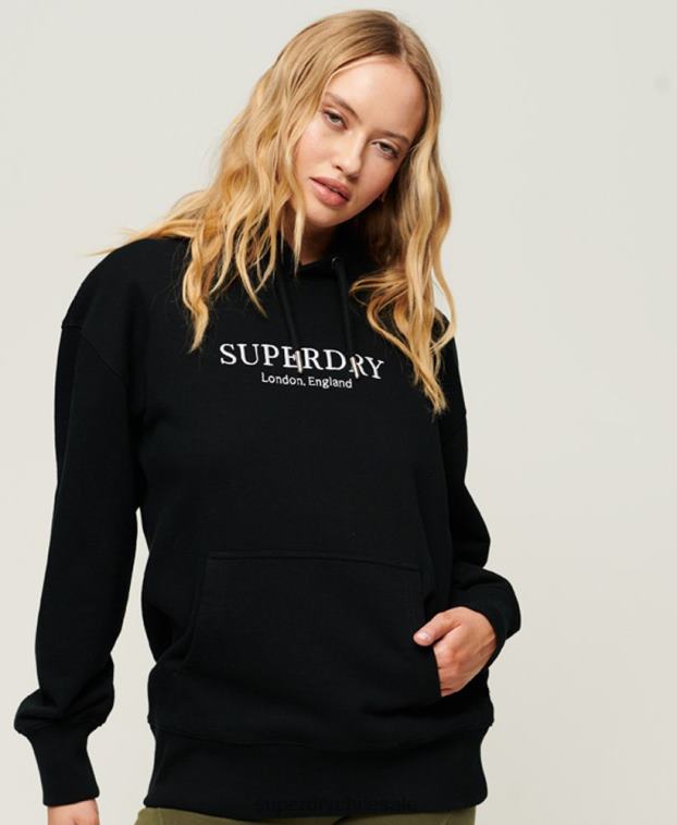 mujer Superdry negro sudadera oversize con código heráldico 2R68Z1982
