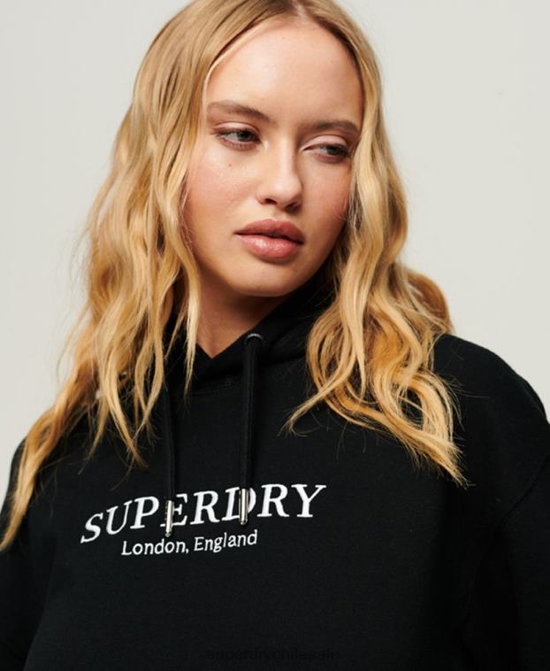 mujer Superdry negro sudadera oversize con código heráldico 2R68Z1982
