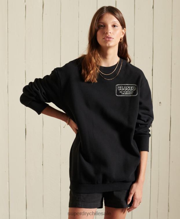 mujer Superdry negro sudadera oversize con cuello redondo 2R68Z6075