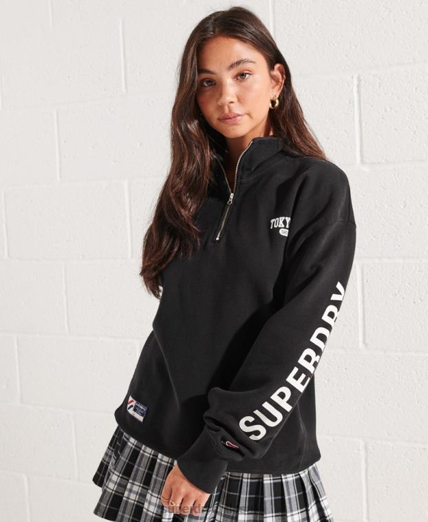 mujer Superdry negro top de chándal extragrande con media cremallera de city college 2R68Z3345