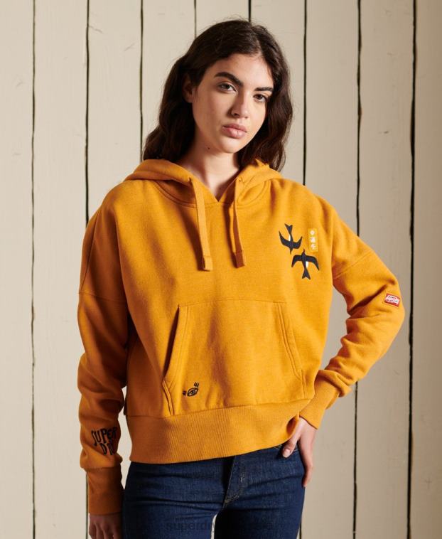 mujer Superdry oro sudadera con capucha suika boxy adornada 2R68Z6099